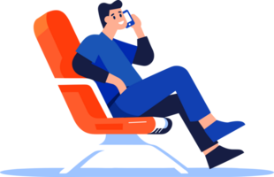 Hand Drawn Tourist with chair on airplane in flat style png