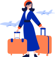 Hand Drawn Flight attendant with suitcase in flat style png