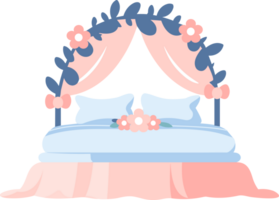 mano dibujado Boda cama en un Boda concepto en plano estilo png