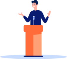 Hand Drawn Businessman speaking on the podium in flat style png