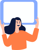 Hand Drawn Female character holding a white board in flat style png