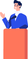 Hand Drawn Businessman speaking on the podium in flat style png