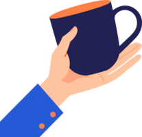 Hand gezeichnet Hand halten ein Kaffee Tasse im eben Stil png