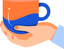 mano disegnato mano Tenere un' caffè tazza nel piatto stile png