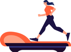 Hand Drawn Fitness girl is exercising on the treadmill in flat style png