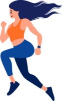 Hand Drawn fitness girl running exercise in flat style png