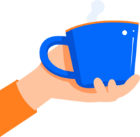 mano disegnato mano Tenere un' caffè tazza nel piatto stile png