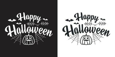 Happy halloween text lettering. Holiday calligraphy poster, greeting card, party invitation. Happy halloween text banner black white background vector