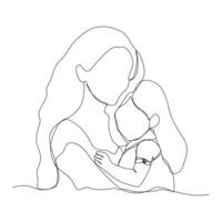 One line mother hug her baby outline vector art illustration