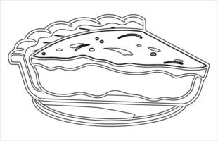 A Slice of apple pie outline isolated on white, Hand drawn vector cake piece.