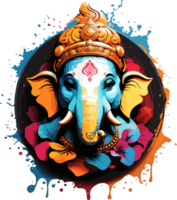 Ganesha Logo Splash Illustration with AI Generative png