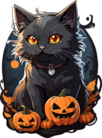 Black Cat with Halloween Ornaments PNG Free AI Generative