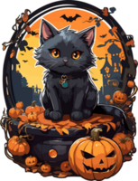 Black Cat with Halloween Ornaments Clipart AI Generative png