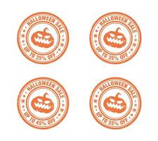 Halloween sale orange grunge stamp set. Sale 25, 35, 45, 55 percent off.eps vector