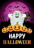 Happy Halloween poster with ghost and pumpkins vector