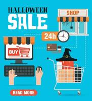 Online shopping concept design flat. Halloween sale vector