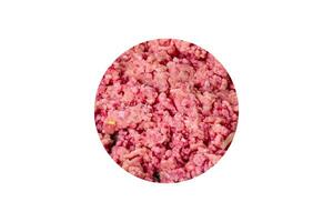 Fresh raw beef mince with onions in a pan photo