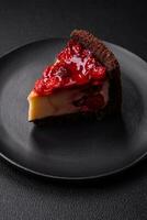 Delicious sweet cheesecake cake with mascarpone cheese, cherry berries and jam photo