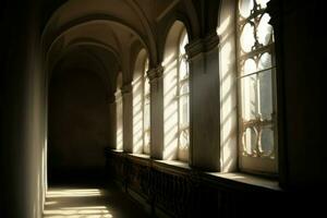 Window baroque castle sun rays. Generate Ai photo