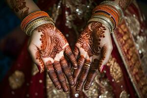 Indian woman henna hands tradition. Generate Ai photo