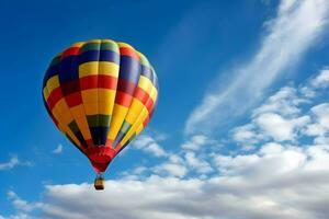 Air balloon flying outdoor. Generate Ai photo