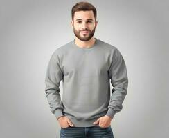 Young man wearing blank butter sweater mockup print presentation mockup ai generate photo