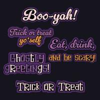 Set of 5 Halloween Traditional Phrases Vector Stickers - Purple and Orange Spooky Designs