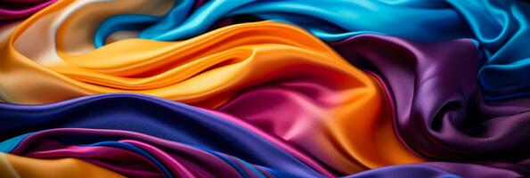 Detailed view of mesmerizing silk fabric abstract patterns in vibrant colors photo