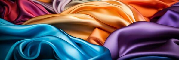 Detailed view of mesmerizing silk fabric abstract patterns in vibrant colors photo