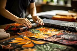 Hand drawn patterns on Batik fabric showcasing artisanal creativity and craftsmanship photo