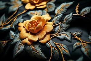 Macro capture of exquisite embroidery on brocade fabric accentuating complex details photo