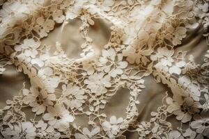 Detailed close up of intricate vintage lace fabric with nostalgic textures photo