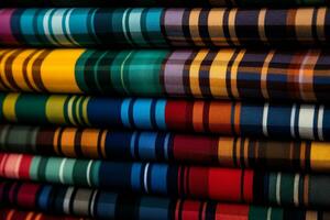 Diverse tartan plaid patterns showcasing a myriad of color schemes up close photo