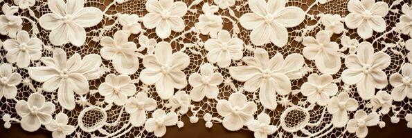 Detailed close up of intricate vintage lace fabric with nostalgic textures photo