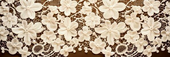 Detailed close up of intricate vintage lace fabric with nostalgic textures photo