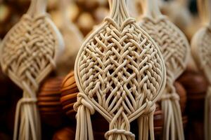 Close up images displaying the delicate details of handmade macrame designs photo