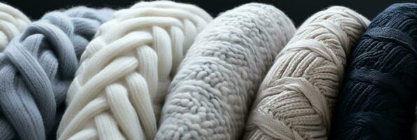 Natural light highlighting the intricate patterns of knitted wool textures photo