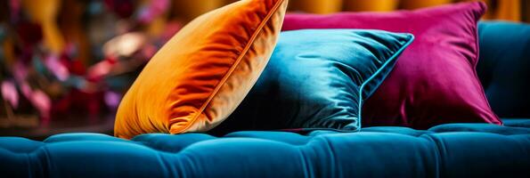 Vivid close up capturing the luxurious texture of vibrant velvet fabric photo