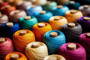 macro detalles de algodón textil mostrando variado hilo cuenta un estudiar foto