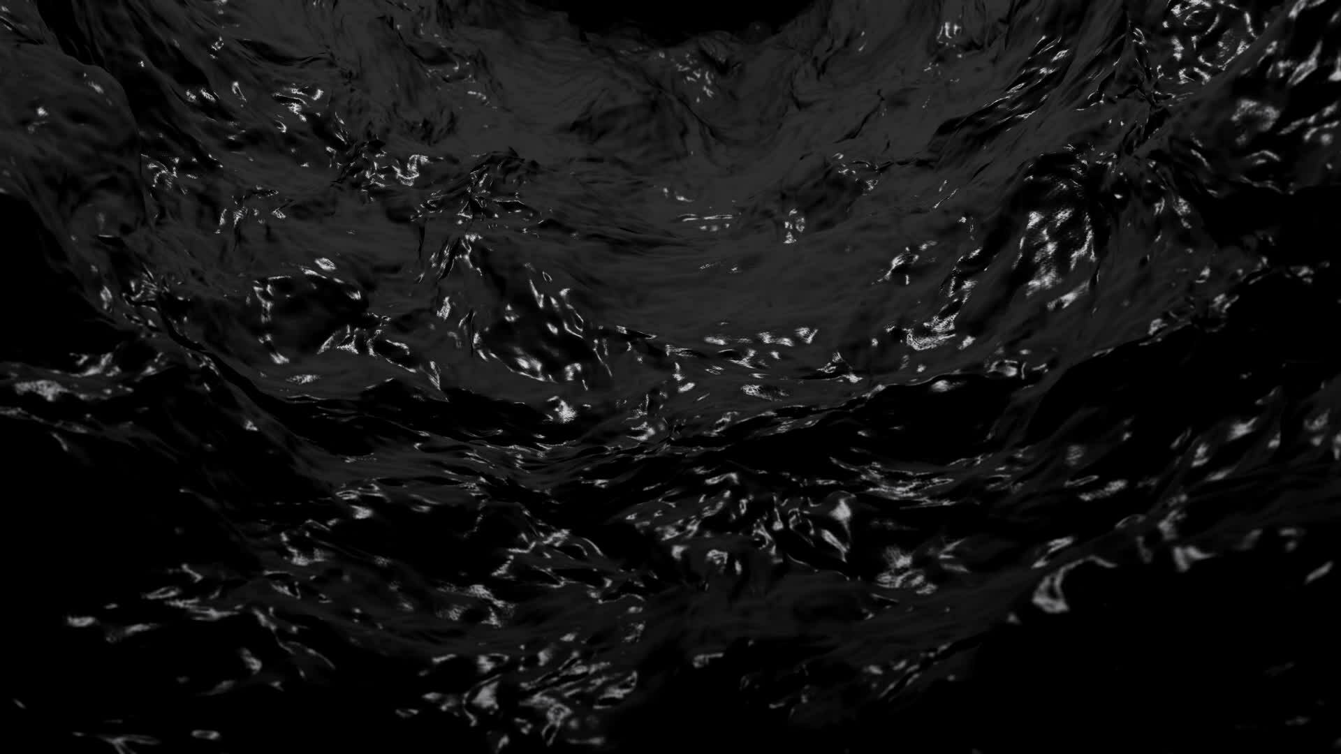 Black Shiny Black Watery Waves Background Loop, 3d Abstract