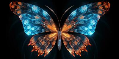 AI Generated. AI Generative. Fractal xray glowing butterfly insect bug decorative template. Graphic Art photo