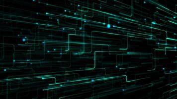 resumen digital circuito tablero estilizado antecedentes con rápido Moviente brillante digital datos nodos transmisión pasado el cámara. esta moderno tecnología movimiento antecedentes es lleno hd y un sin costura bucle. video