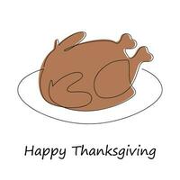 Happy Thanksgiving card drawn in one continuous line in color. One line drawing, minimalism. Vector illustration.