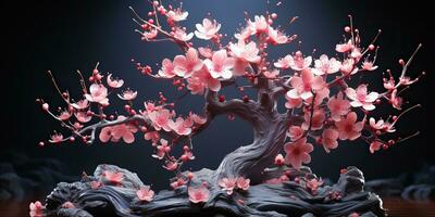 AI Generated. AI Generative. Asian Japanese flower plant sakura cherry blossom little tree decoration. Graphic Art photo