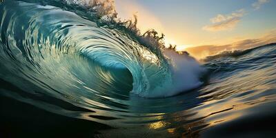 ai generado. ai generativo. grande mar Oceano ola surf antecedentes. vacaciones aventuras viaje tropical extremo surf deporte onda. gráfico Arte foto