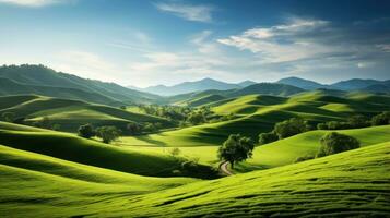 Peaceful countryside with rolling green hills photo