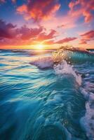 Vibrant sunset over calm ocean waves photo