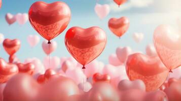 Heart-shaped balloons in pink and red photo