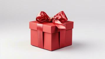 Red gift box with a ribbon and bow photo