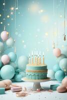 Happy birthday banner with cake and candles photo